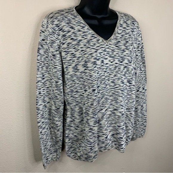 Liz Claiborne Beige Black V Neck Knit Sweater Long Sleeve Stretch Medium - Picture 4 of 9